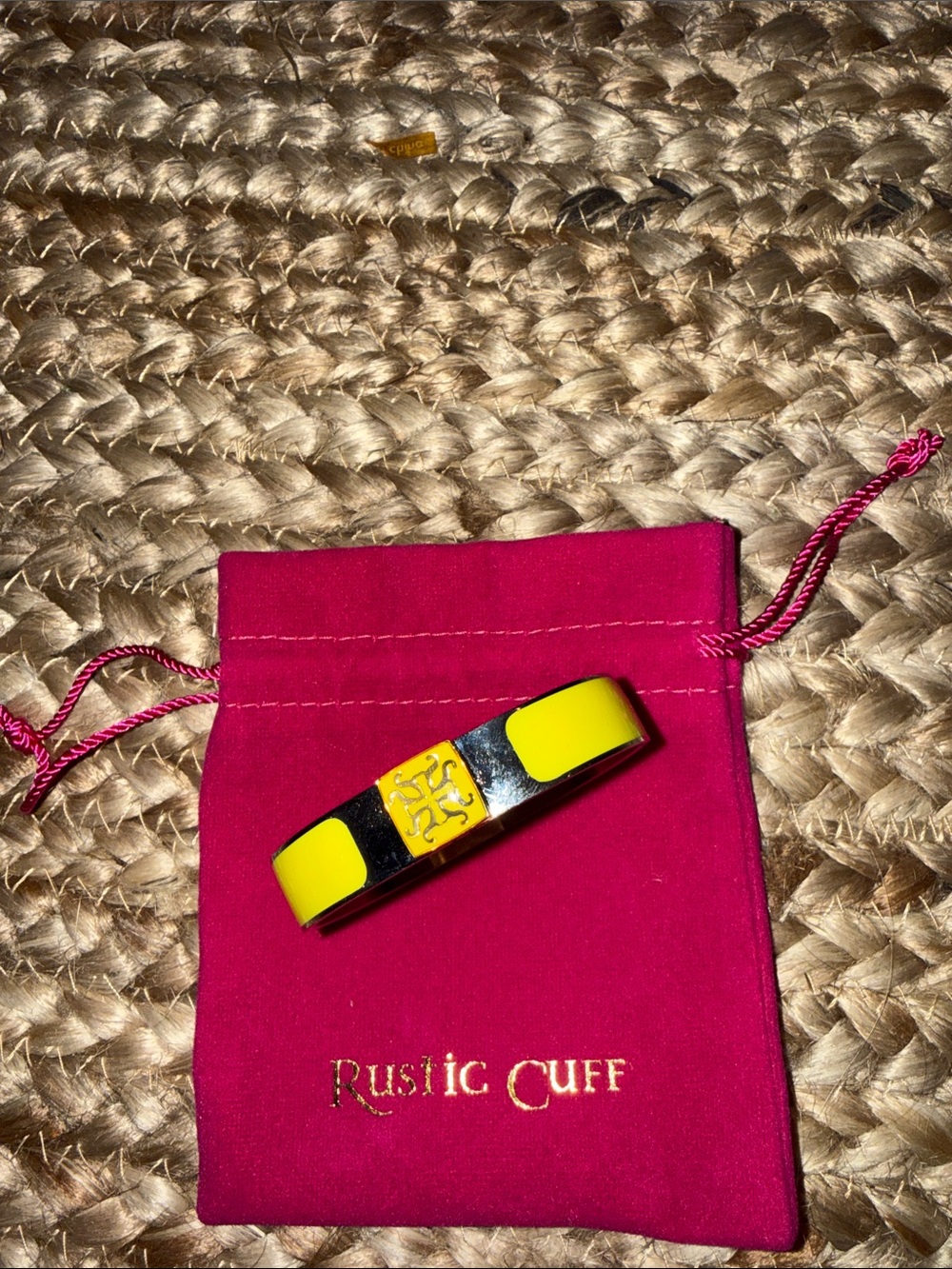 Rustic Cuff Yellow and Silver Enamel Logo Cuff Bracelet